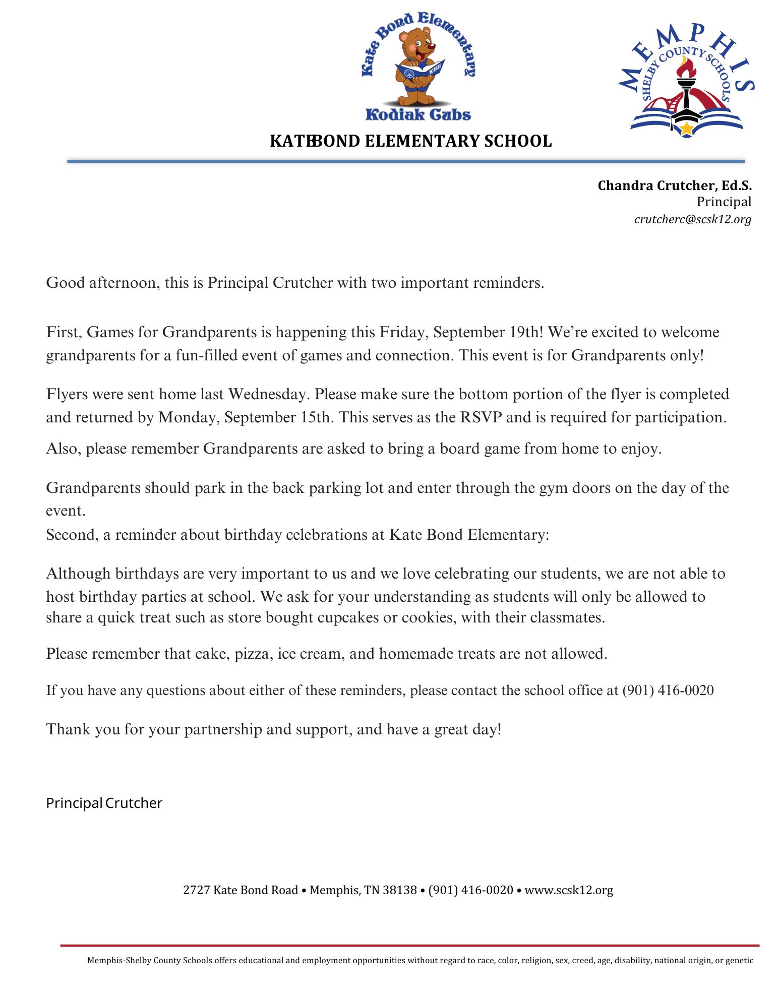 September Parent Note